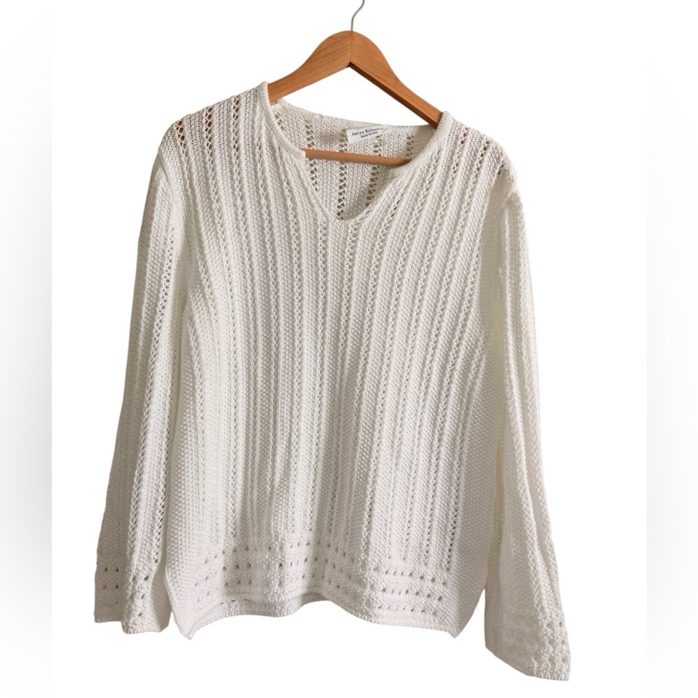 Amina Rubinacci organic Cotton crochet v neck white sweater‎ size 48